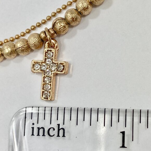 Gold Crytal Cross Charm Bracelet Plated Adjustable Plated 7-9" Chain Cord Dainty - Picture 13 of 13